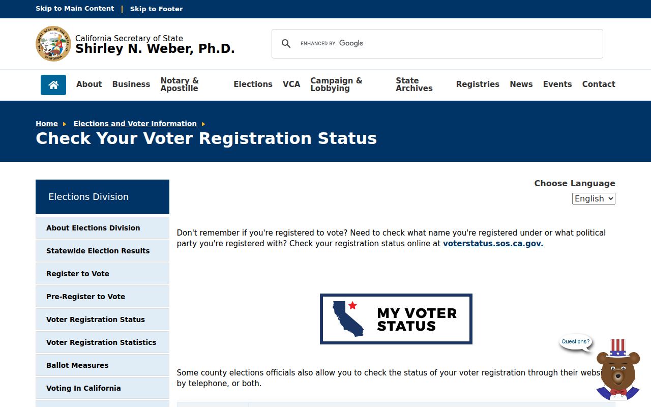 Fontana resident lookup California voter status verification